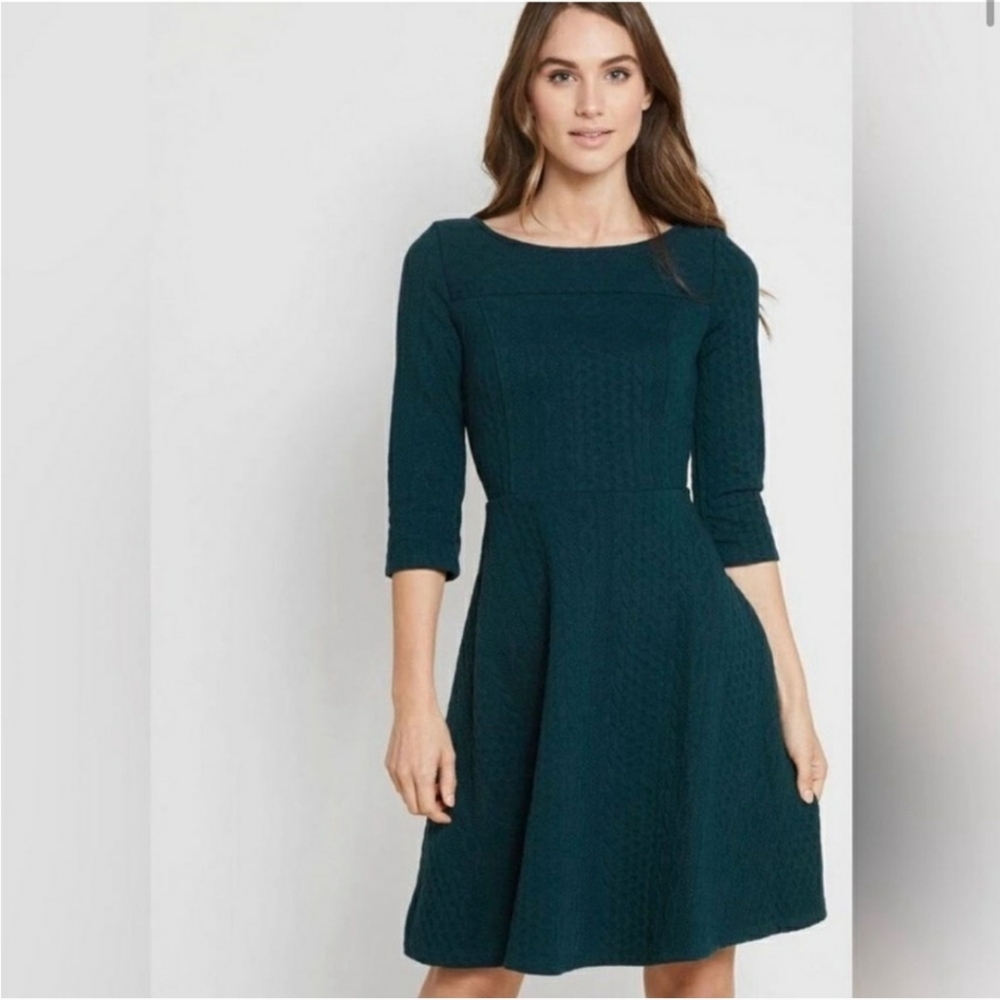 Modcloth Braid My Entire Day Fit & Flare Dress in Teal Green Sz M Party